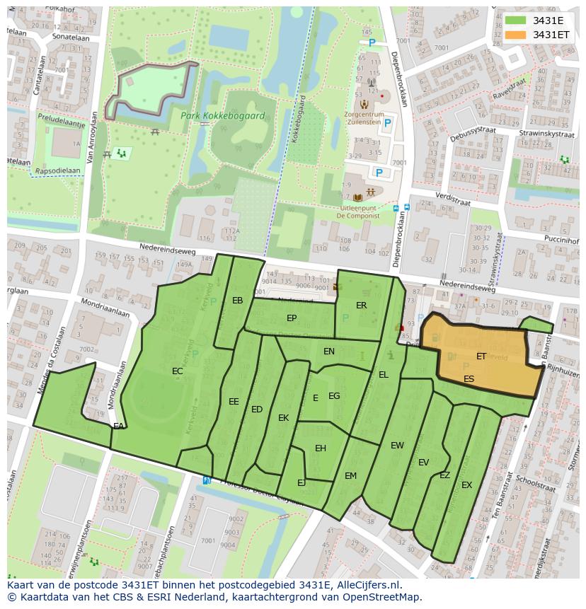Afbeelding van het postcodegebied 3431 ET op de kaart.