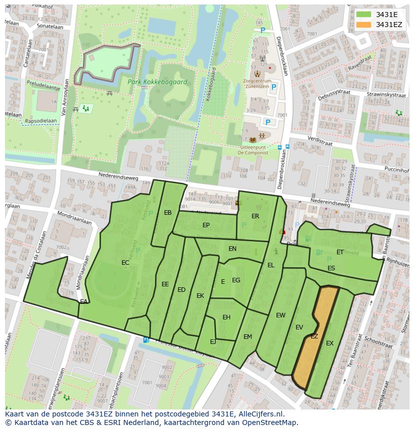 Afbeelding van het postcodegebied 3431 EZ op de kaart.
