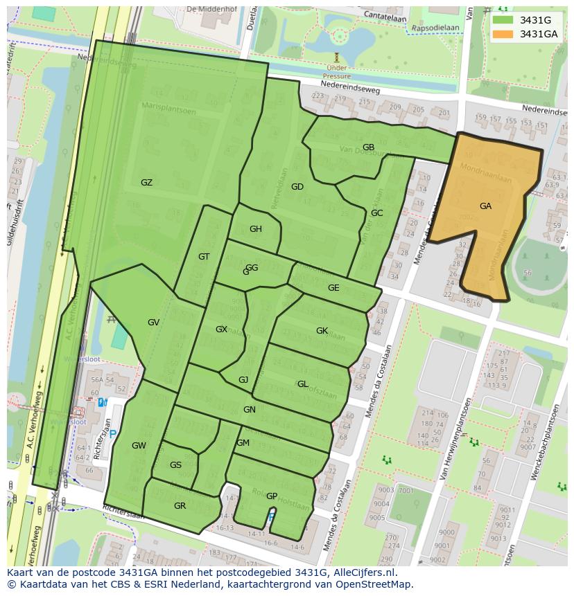 Afbeelding van het postcodegebied 3431 GA op de kaart.