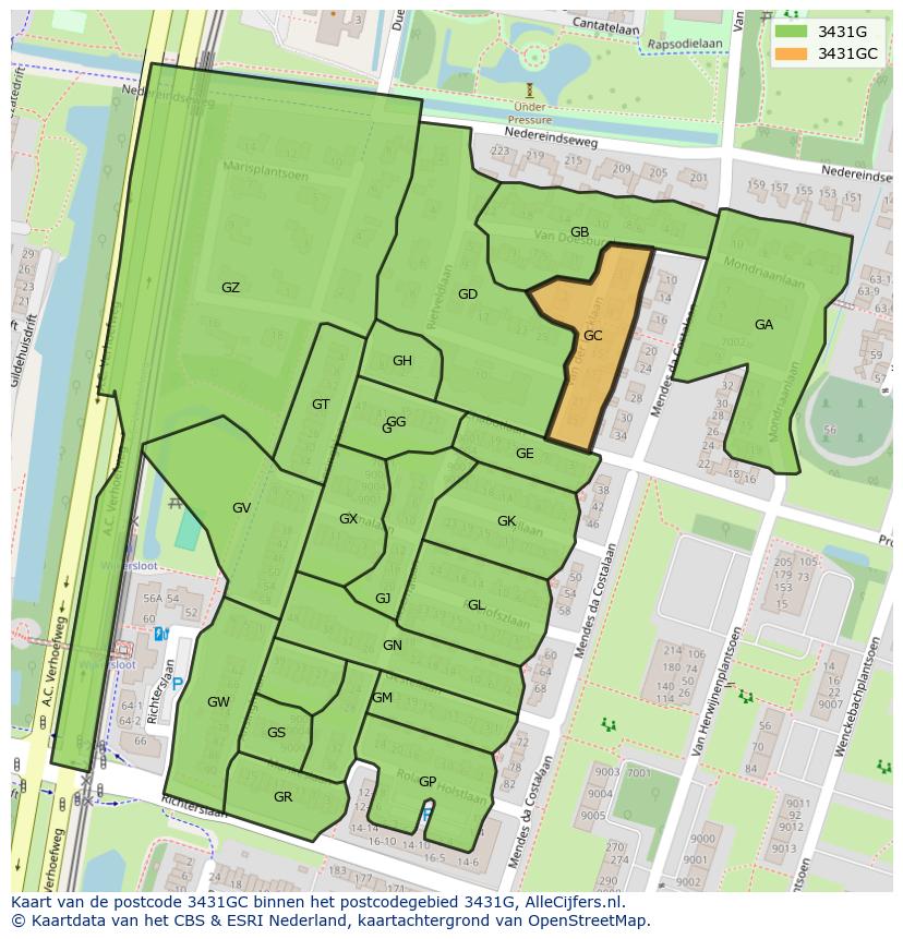 Afbeelding van het postcodegebied 3431 GC op de kaart.