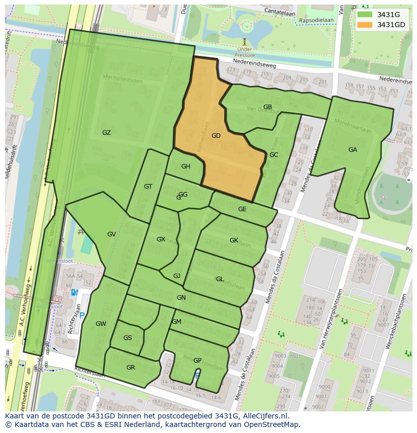 Afbeelding van het postcodegebied 3431 GD op de kaart.