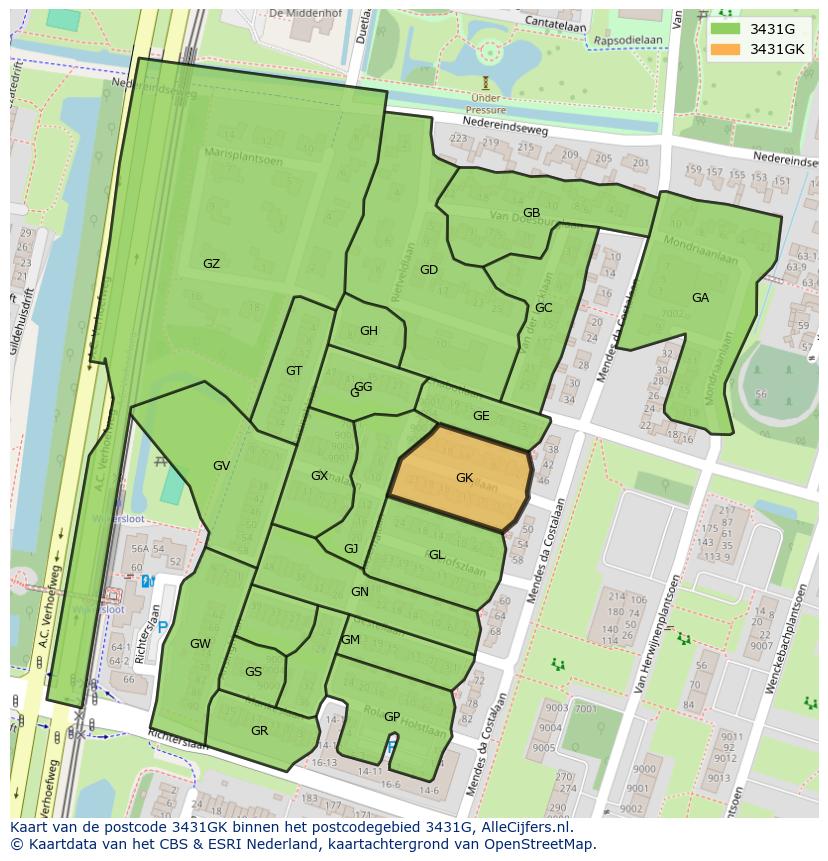 Afbeelding van het postcodegebied 3431 GK op de kaart.