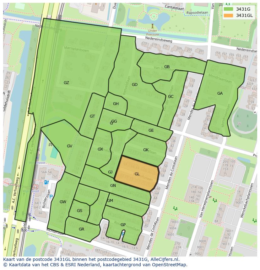 Afbeelding van het postcodegebied 3431 GL op de kaart.