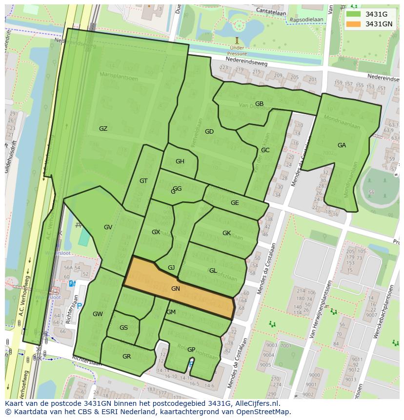 Afbeelding van het postcodegebied 3431 GN op de kaart.