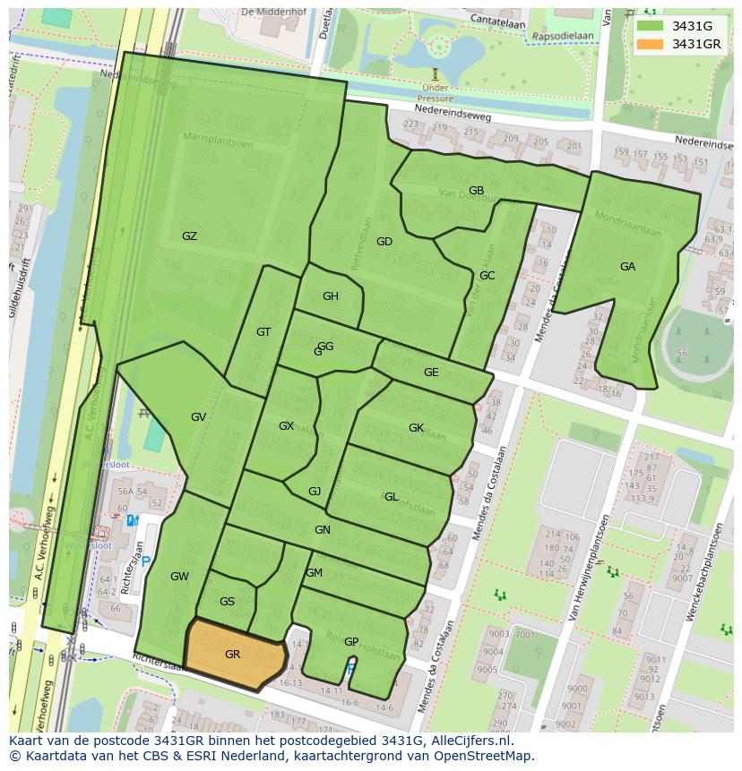 Afbeelding van het postcodegebied 3431 GR op de kaart.