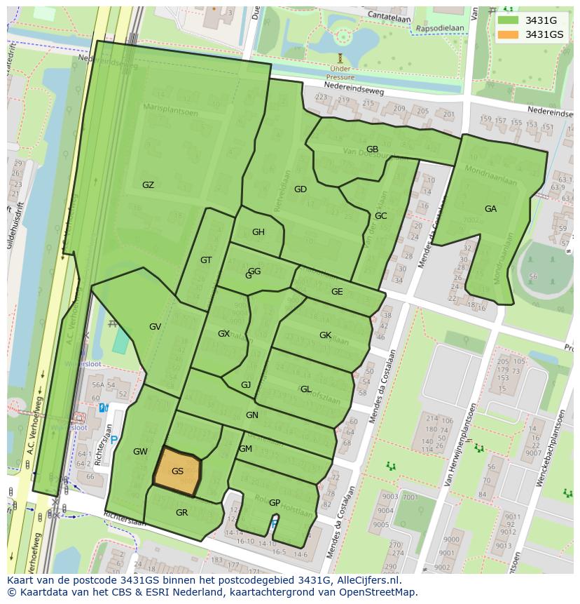 Afbeelding van het postcodegebied 3431 GS op de kaart.
