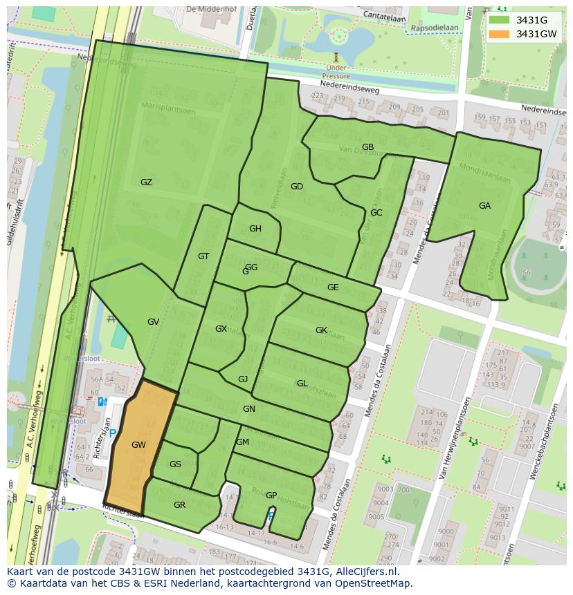 Afbeelding van het postcodegebied 3431 GW op de kaart.