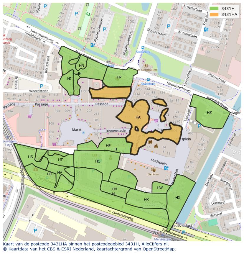 Afbeelding van het postcodegebied 3431 HA op de kaart.
