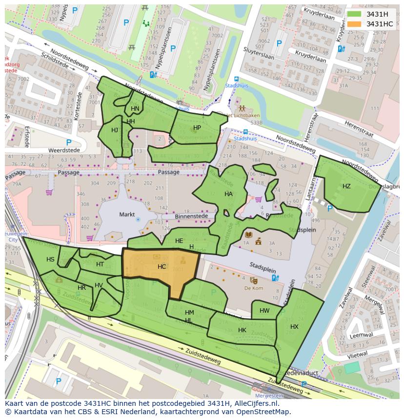 Afbeelding van het postcodegebied 3431 HC op de kaart.
