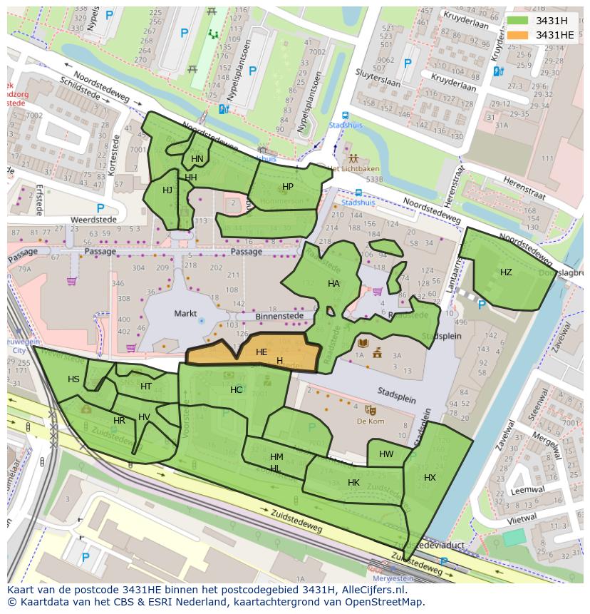 Afbeelding van het postcodegebied 3431 HE op de kaart.