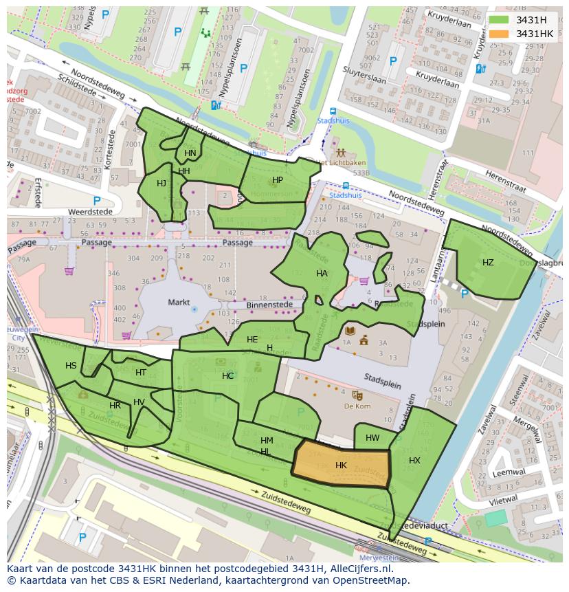 Afbeelding van het postcodegebied 3431 HK op de kaart.