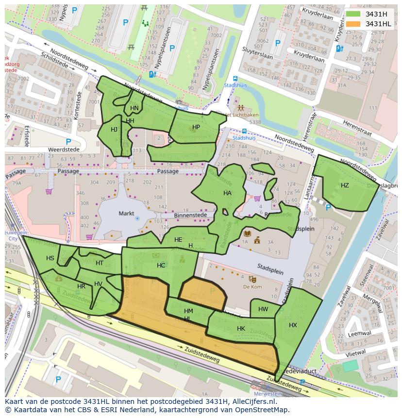 Afbeelding van het postcodegebied 3431 HL op de kaart.