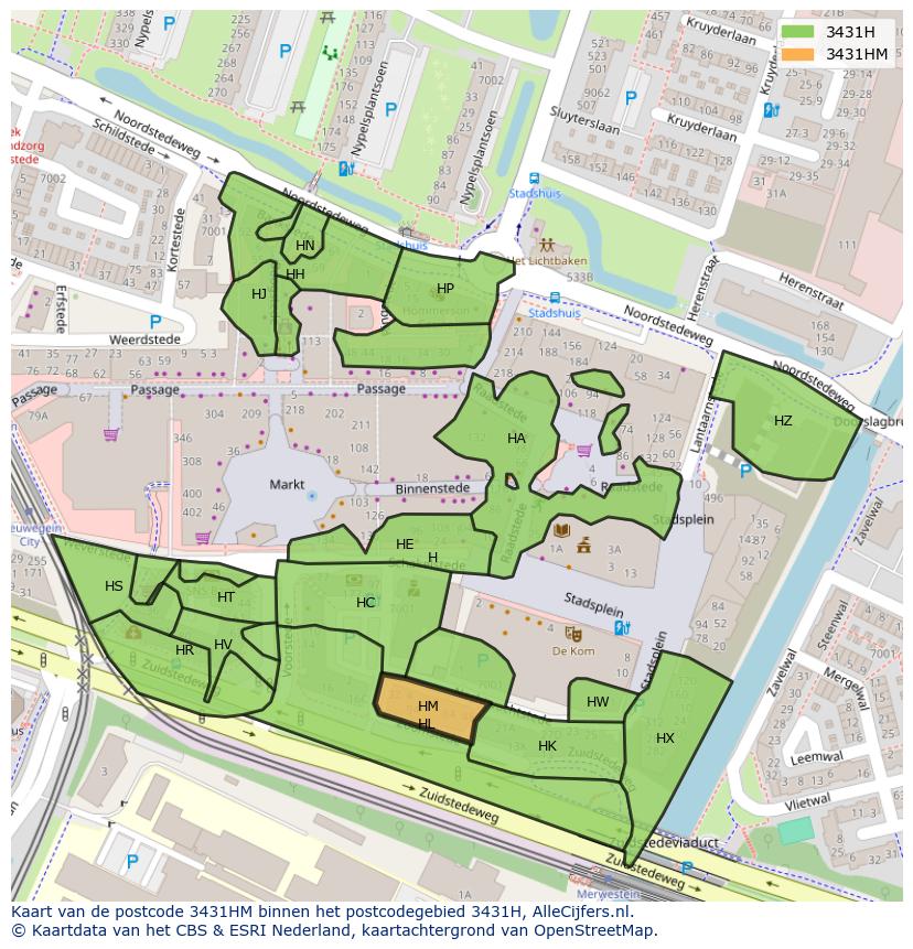 Afbeelding van het postcodegebied 3431 HM op de kaart.
