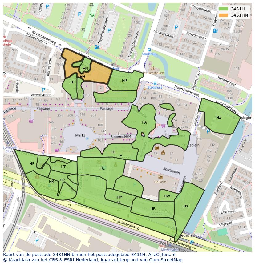 Afbeelding van het postcodegebied 3431 HN op de kaart.