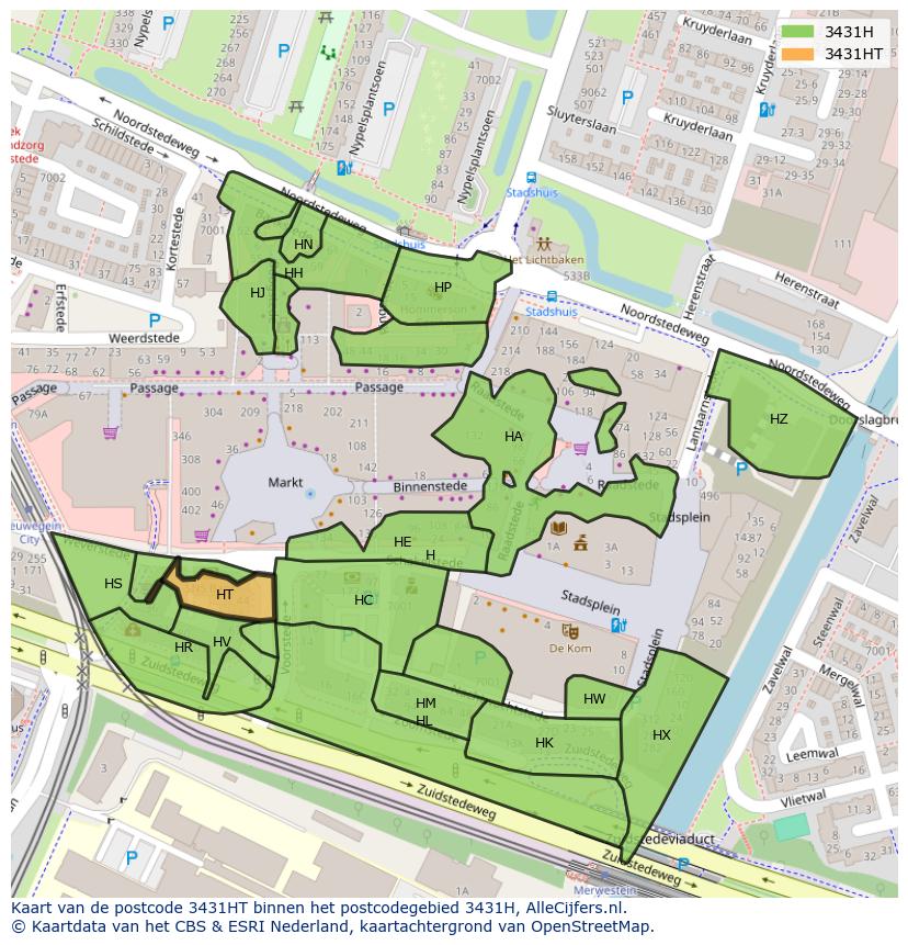 Afbeelding van het postcodegebied 3431 HT op de kaart.