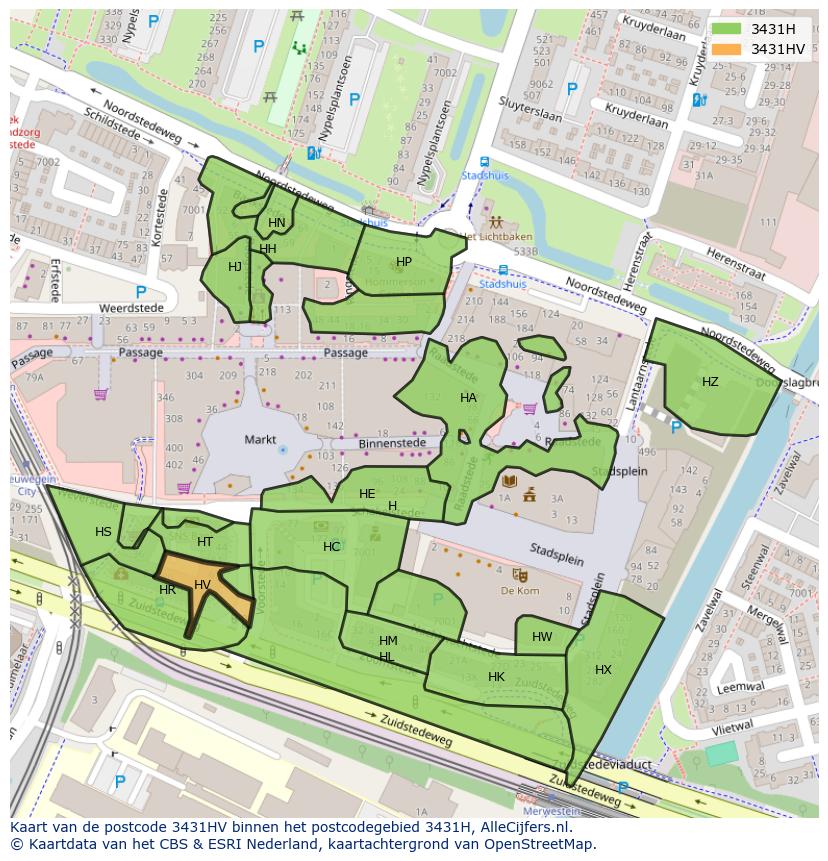 Afbeelding van het postcodegebied 3431 HV op de kaart.