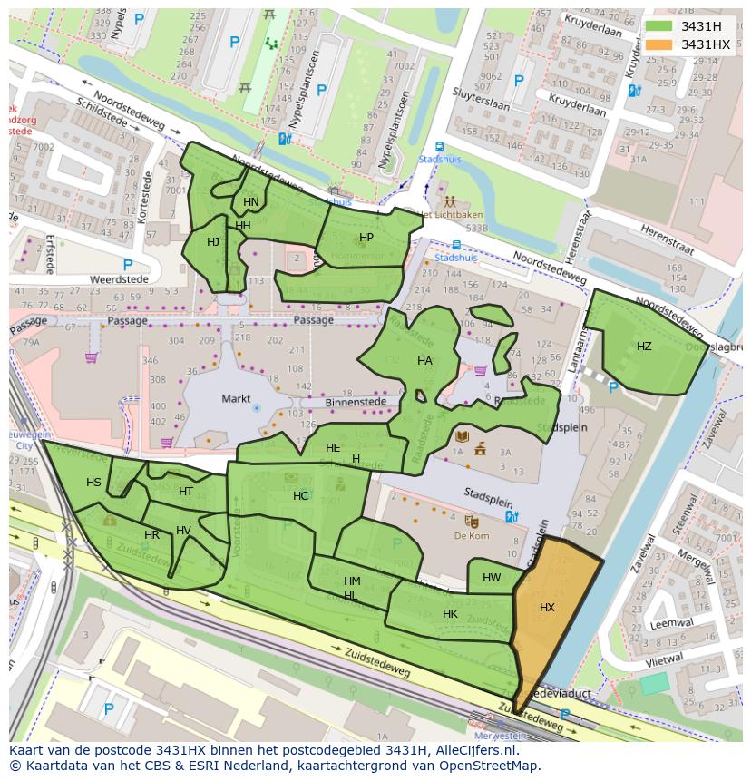 Afbeelding van het postcodegebied 3431 HX op de kaart.