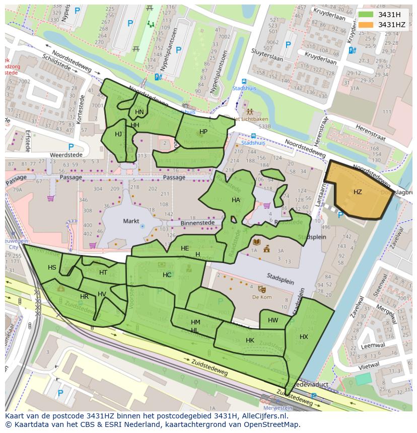 Afbeelding van het postcodegebied 3431 HZ op de kaart.