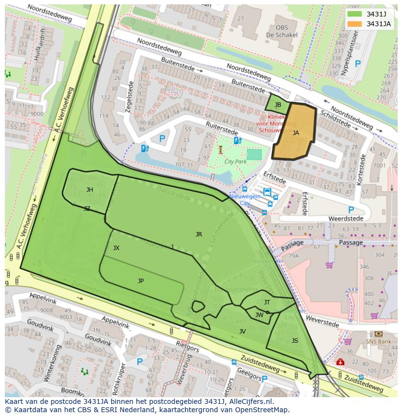 Afbeelding van het postcodegebied 3431 JA op de kaart.