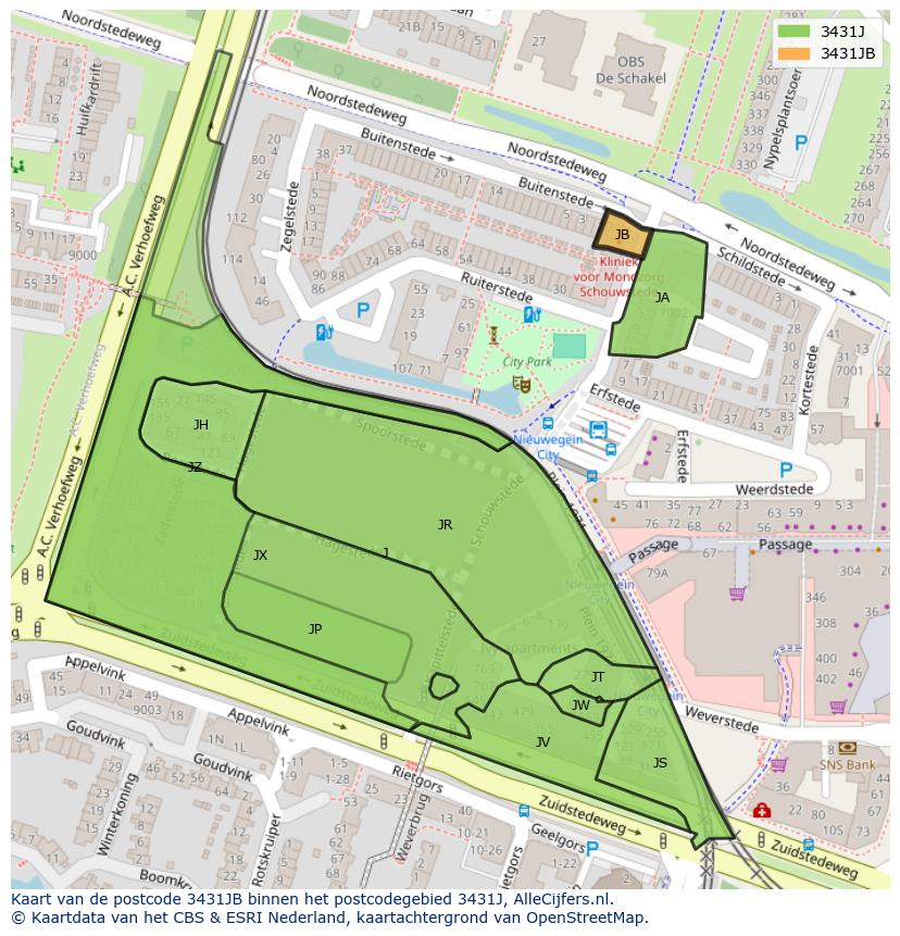 Afbeelding van het postcodegebied 3431 JB op de kaart.