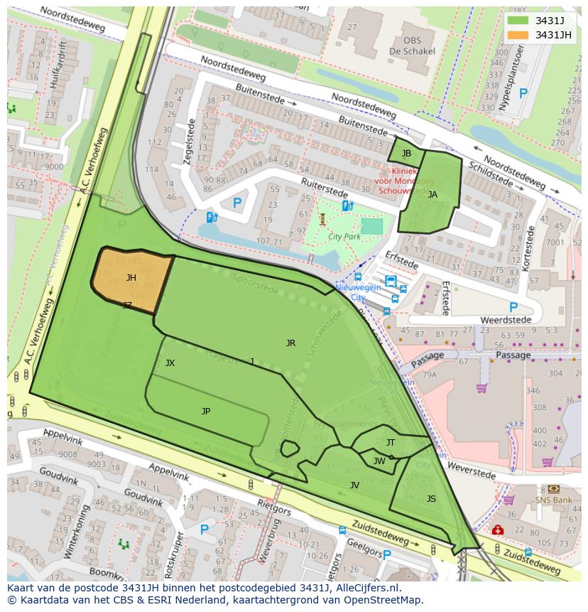 Afbeelding van het postcodegebied 3431 JH op de kaart.