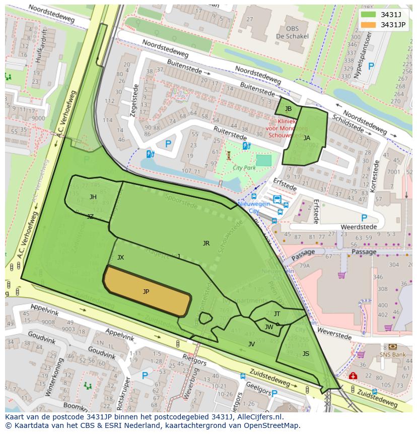 Afbeelding van het postcodegebied 3431 JP op de kaart.
