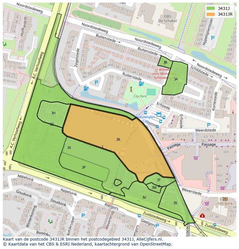 Afbeelding van het postcodegebied 3431 JR op de kaart.