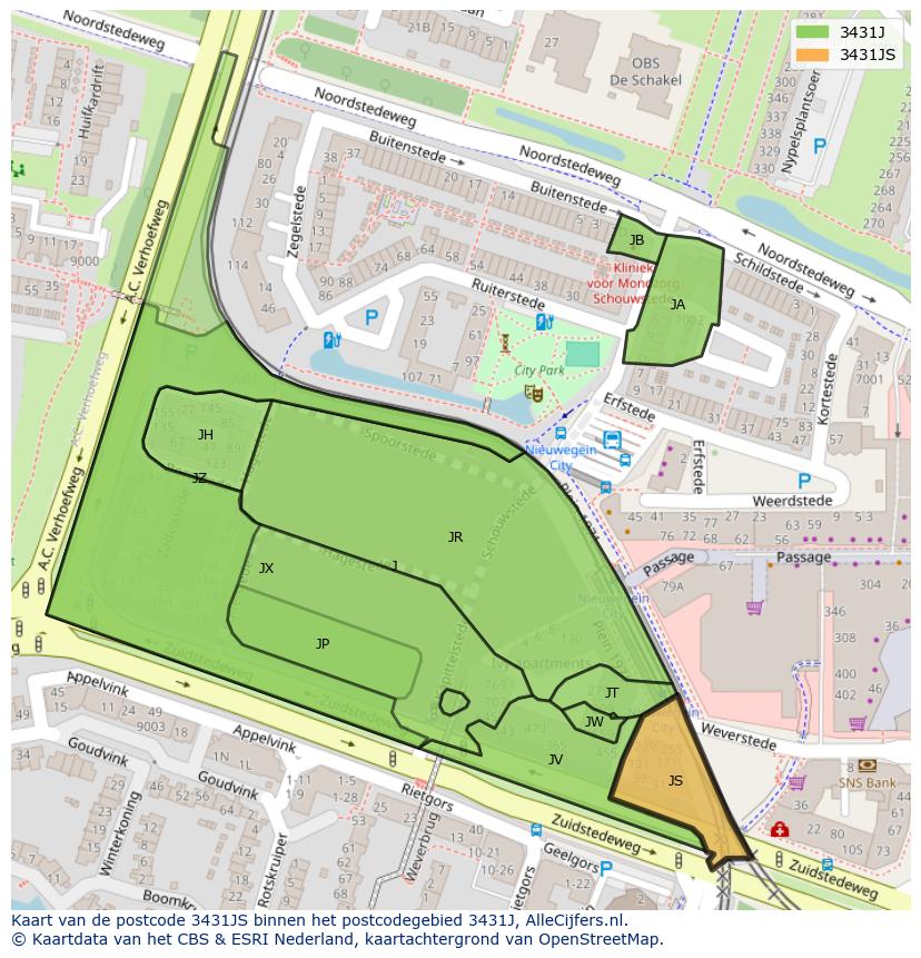 Afbeelding van het postcodegebied 3431 JS op de kaart.