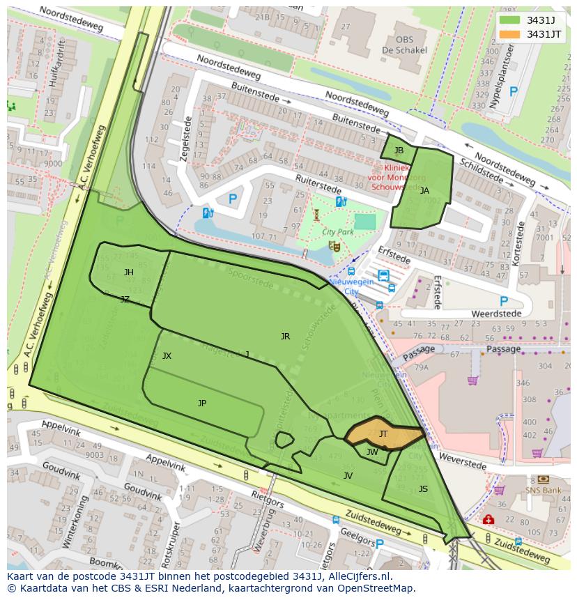 Afbeelding van het postcodegebied 3431 JT op de kaart.