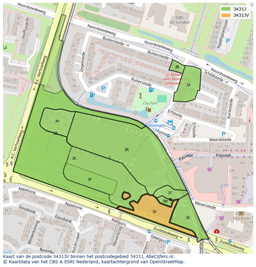 Afbeelding van het postcodegebied 3431 JV op de kaart.
