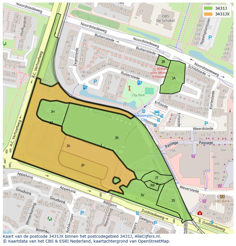 Afbeelding van het postcodegebied 3431 JX op de kaart.
