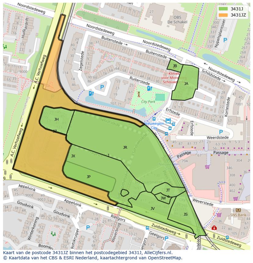 Afbeelding van het postcodegebied 3431 JZ op de kaart.