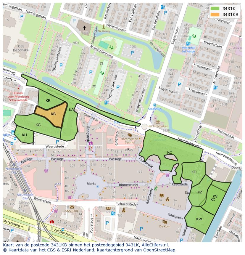 Afbeelding van het postcodegebied 3431 KB op de kaart.