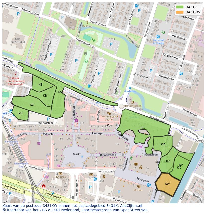 Afbeelding van het postcodegebied 3431 KW op de kaart.
