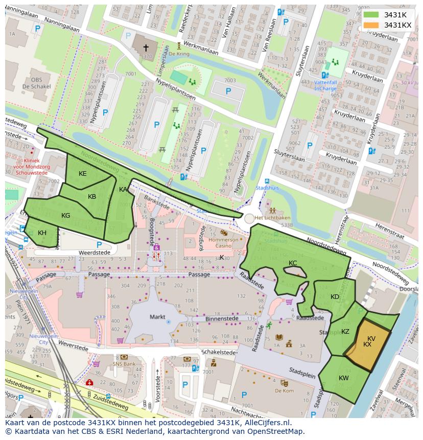 Afbeelding van het postcodegebied 3431 KX op de kaart.