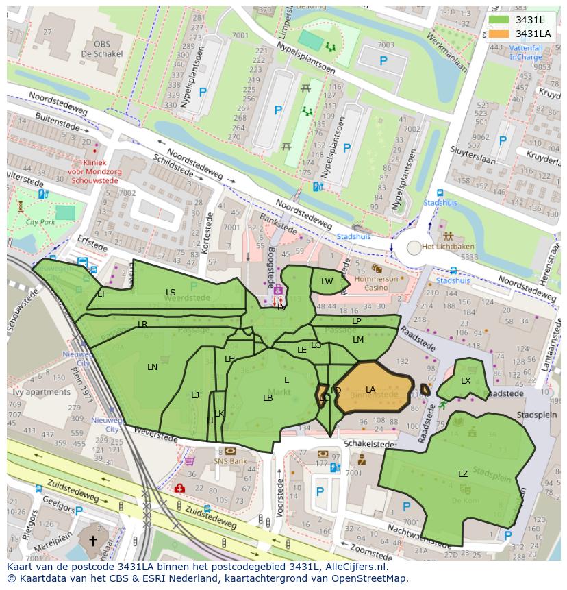 Afbeelding van het postcodegebied 3431 LA op de kaart.