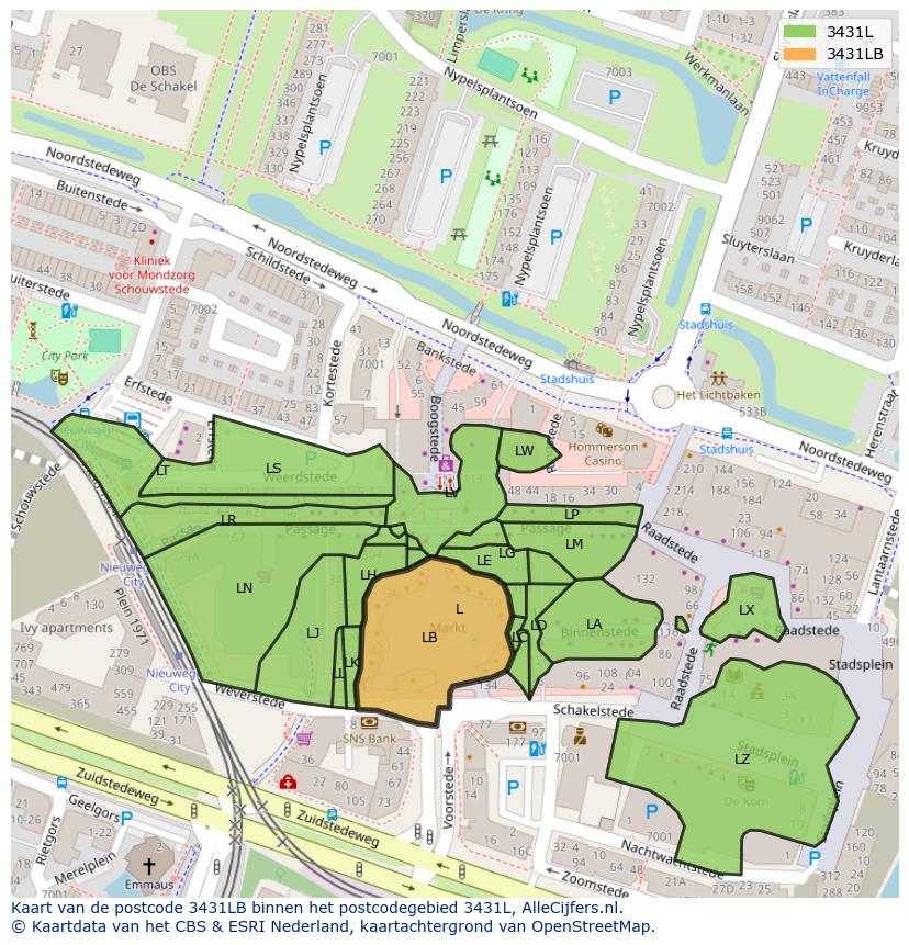 Afbeelding van het postcodegebied 3431 LB op de kaart.