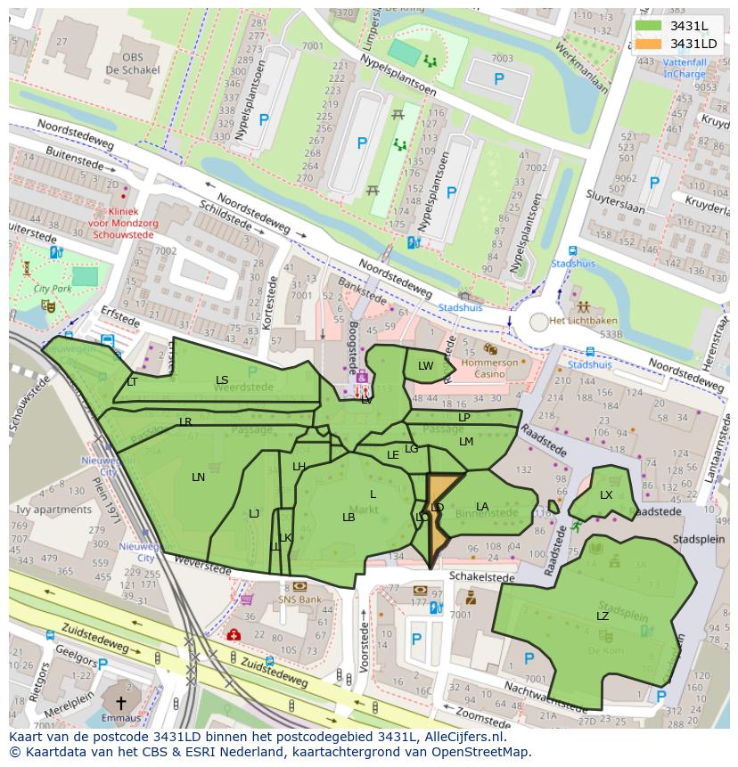 Afbeelding van het postcodegebied 3431 LD op de kaart.