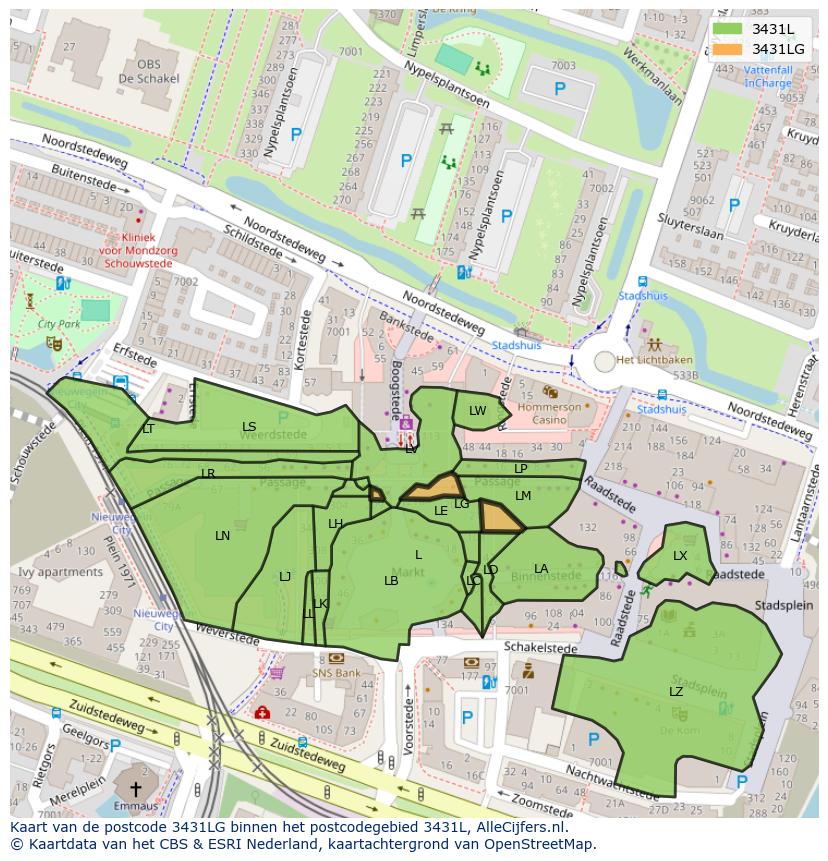 Afbeelding van het postcodegebied 3431 LG op de kaart.