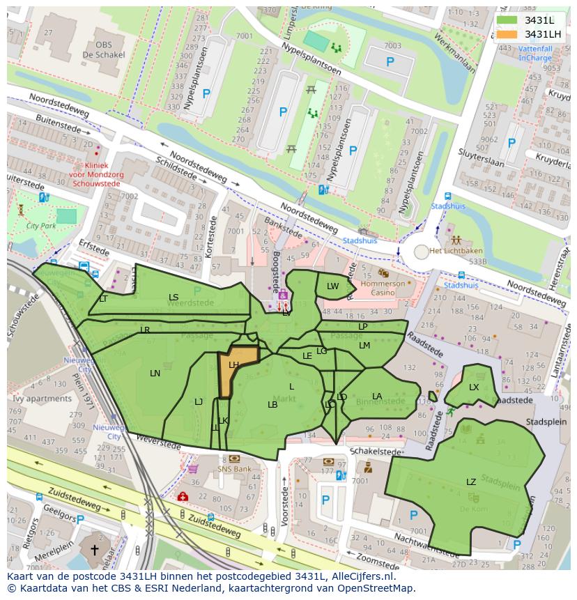 Afbeelding van het postcodegebied 3431 LH op de kaart.