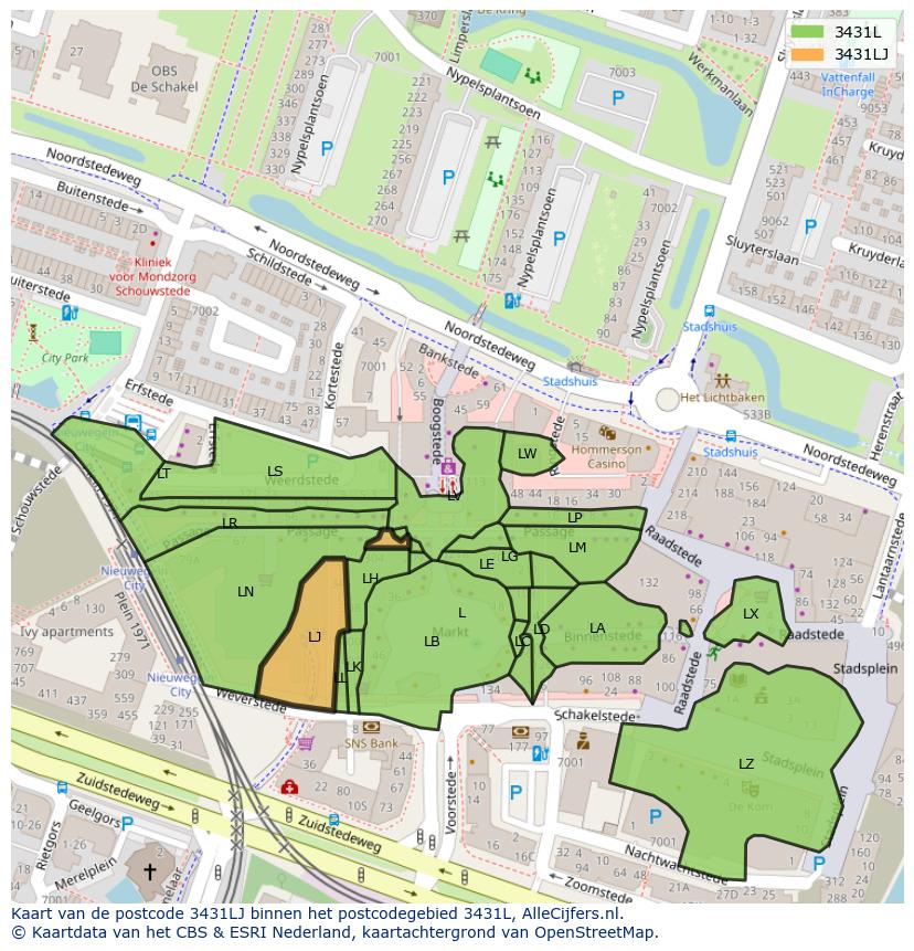 Afbeelding van het postcodegebied 3431 LJ op de kaart.