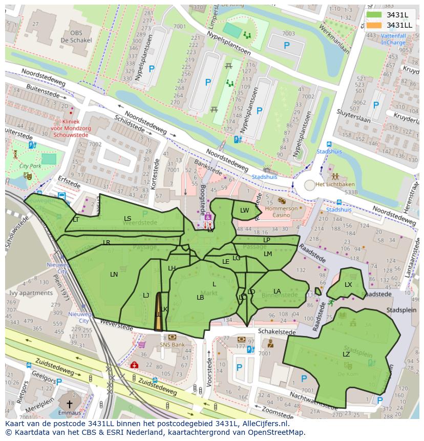 Afbeelding van het postcodegebied 3431 LL op de kaart.