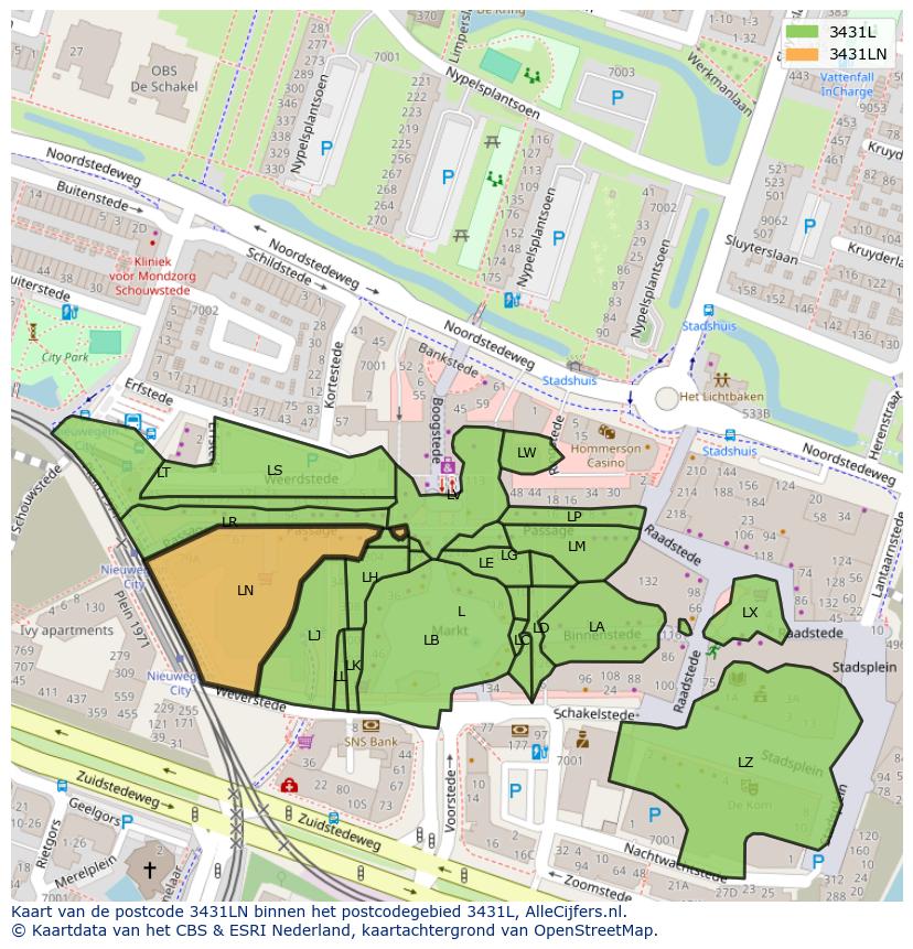 Afbeelding van het postcodegebied 3431 LN op de kaart.