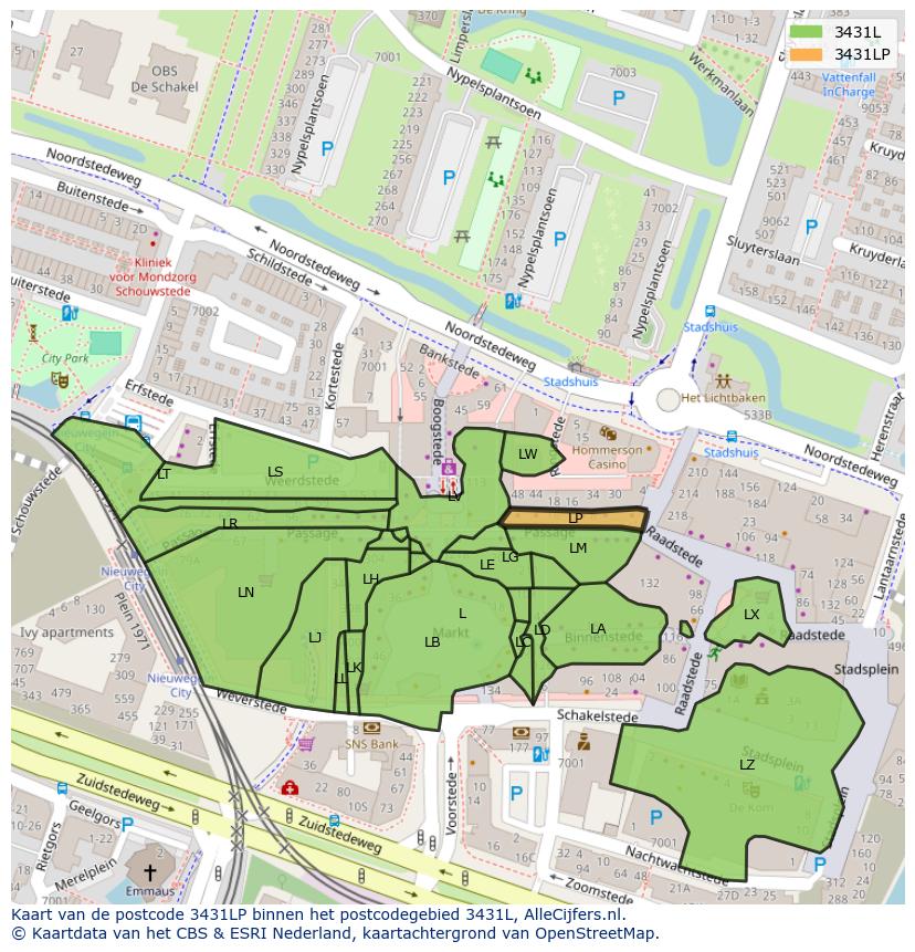Afbeelding van het postcodegebied 3431 LP op de kaart.