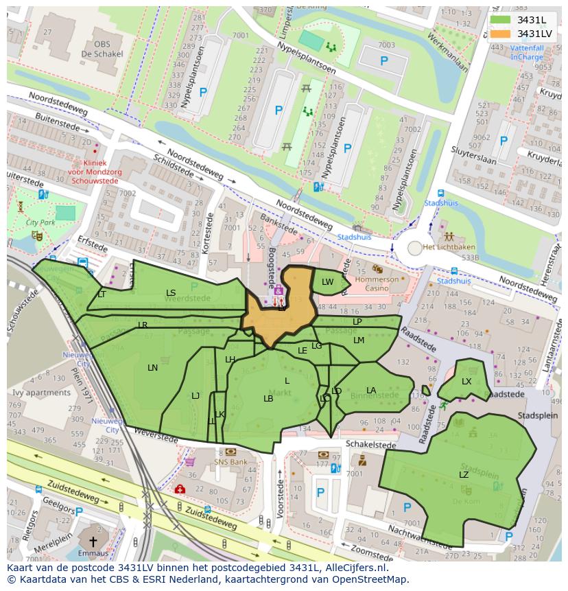 Afbeelding van het postcodegebied 3431 LV op de kaart.