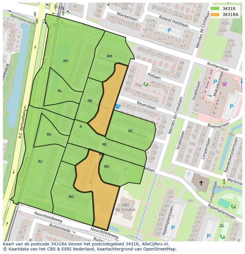 Afbeelding van het postcodegebied 3431 RA op de kaart.