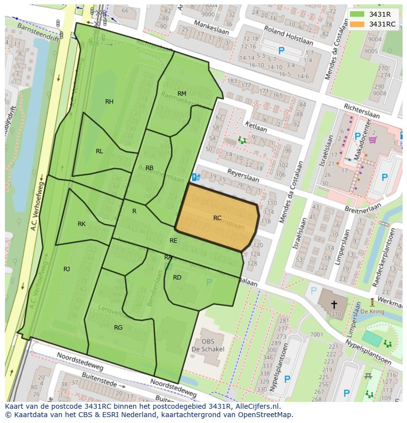 Afbeelding van het postcodegebied 3431 RC op de kaart.