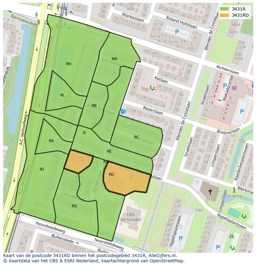 Afbeelding van het postcodegebied 3431 RD op de kaart.