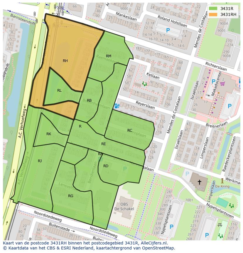 Afbeelding van het postcodegebied 3431 RH op de kaart.