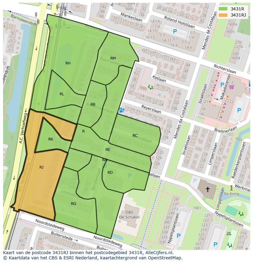 Afbeelding van het postcodegebied 3431 RJ op de kaart.